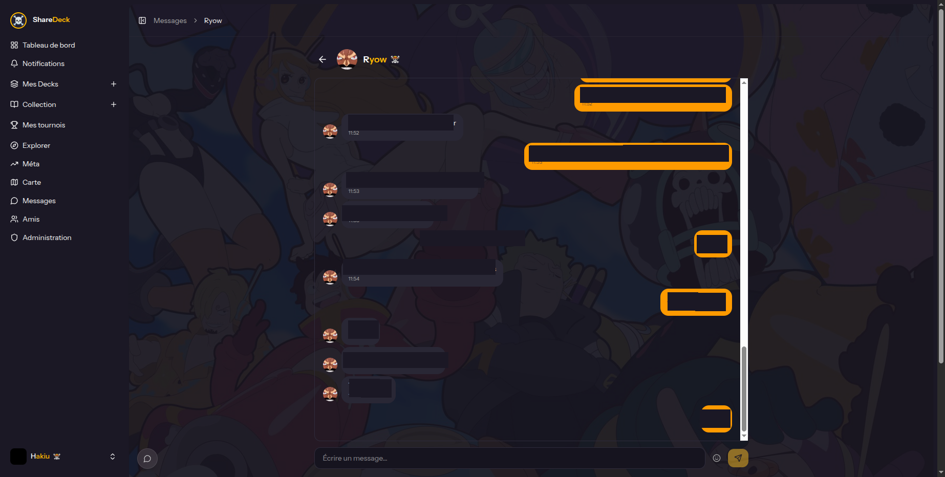 Vue chat plein écran pour conversations directes.