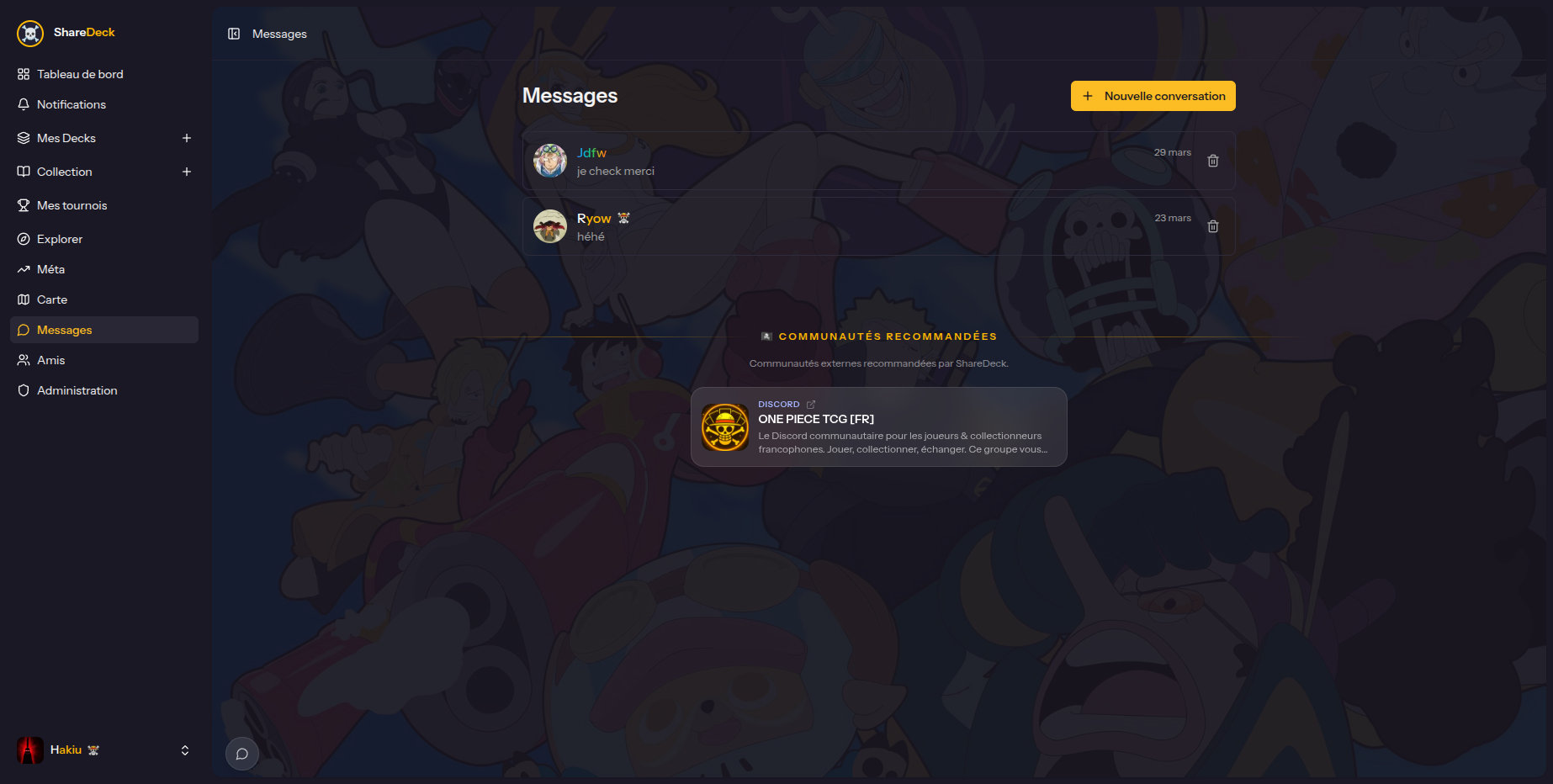 Liste des conversations avec accès rapide aux derniers échanges.